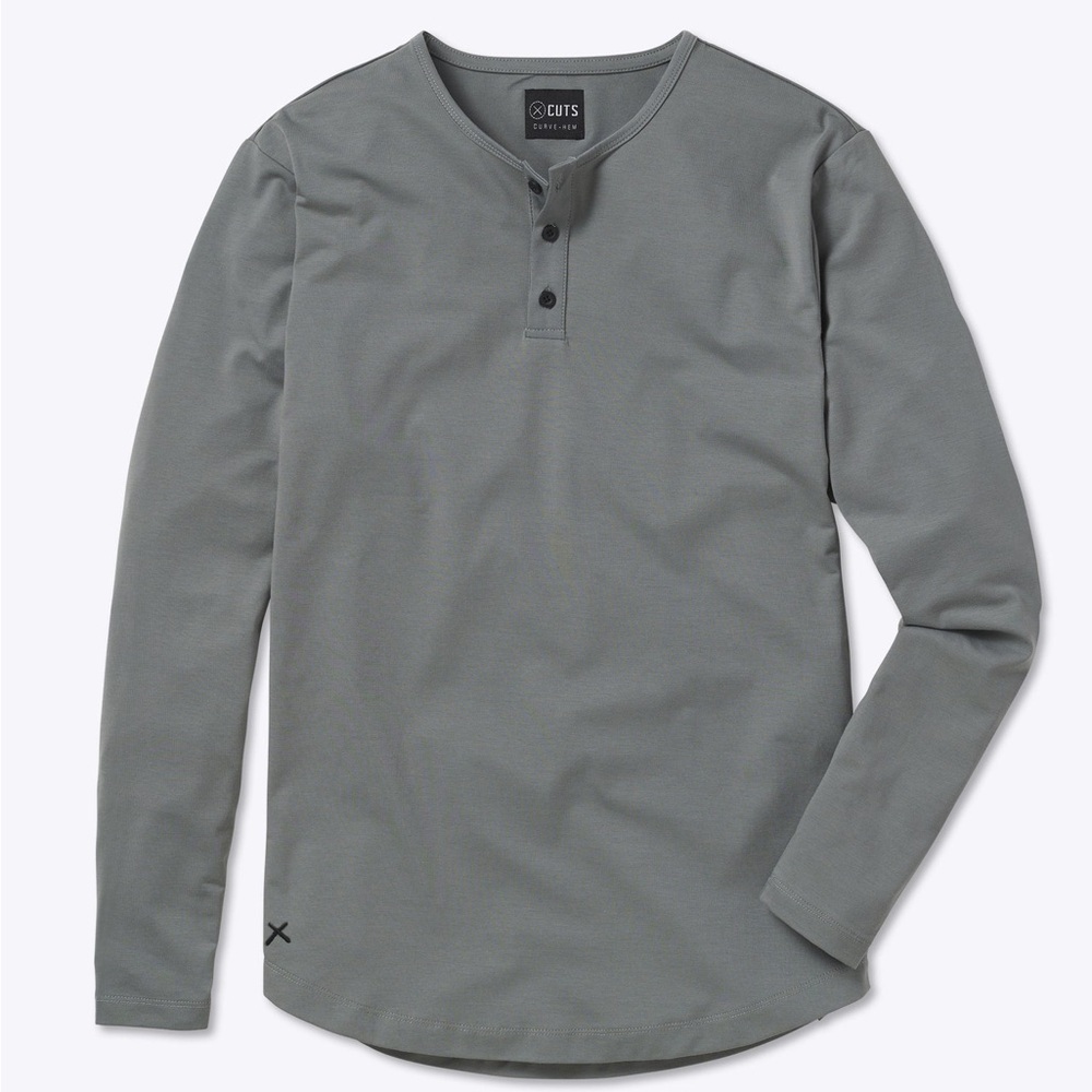 CUTS Men’s AO Longsleeve Henley Curve Hem Shirt